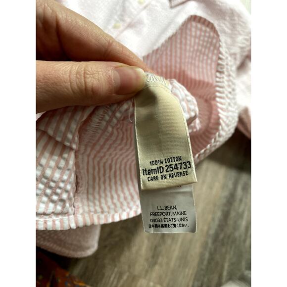 LL Bean Striped Button Up Blouse Pink Large Heritage Cottage Quiet Luxury Cotton - Picture 5 of 5